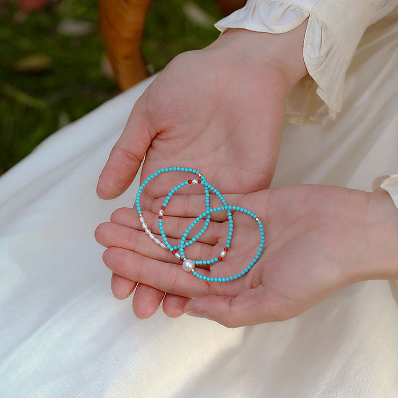 Pulsera protectora de cuentas pequeñas de ágata roja turquesa y perla de Buda