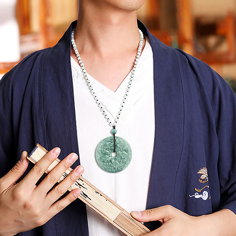 Collar con colgante de protección con hebilla de paz de nueve dragones de jade natural del Año del Dragón con piedras de Buda