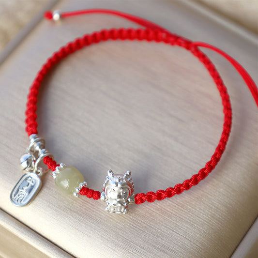 Pulsera de protección de paz y alegría hecha a mano con piedras de Buda del Año del Dragón, plata de ley 999, jade hetiano, moneda de cobre