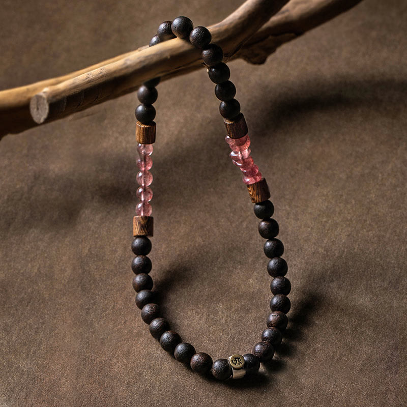Pulsera de doble vuelta con piedras de Buda en plata de ley 925, con el zodíaco chino, Buda natal, madera de agar y cuarzo fresa.