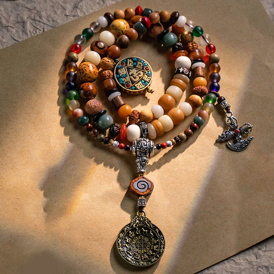 Pulsera tibetana de 108 cuentas de Mala, semillas de Bodhi, cabeza de Buda, nueve palacios, ocho diagramas, sabiduría OM