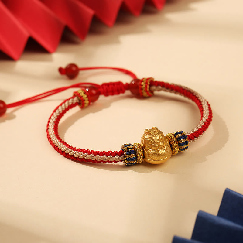 Buddha Stones 925 Sterling Silber Baby Drache Glück Stärke Handgefertigtes geflochtenes Armband