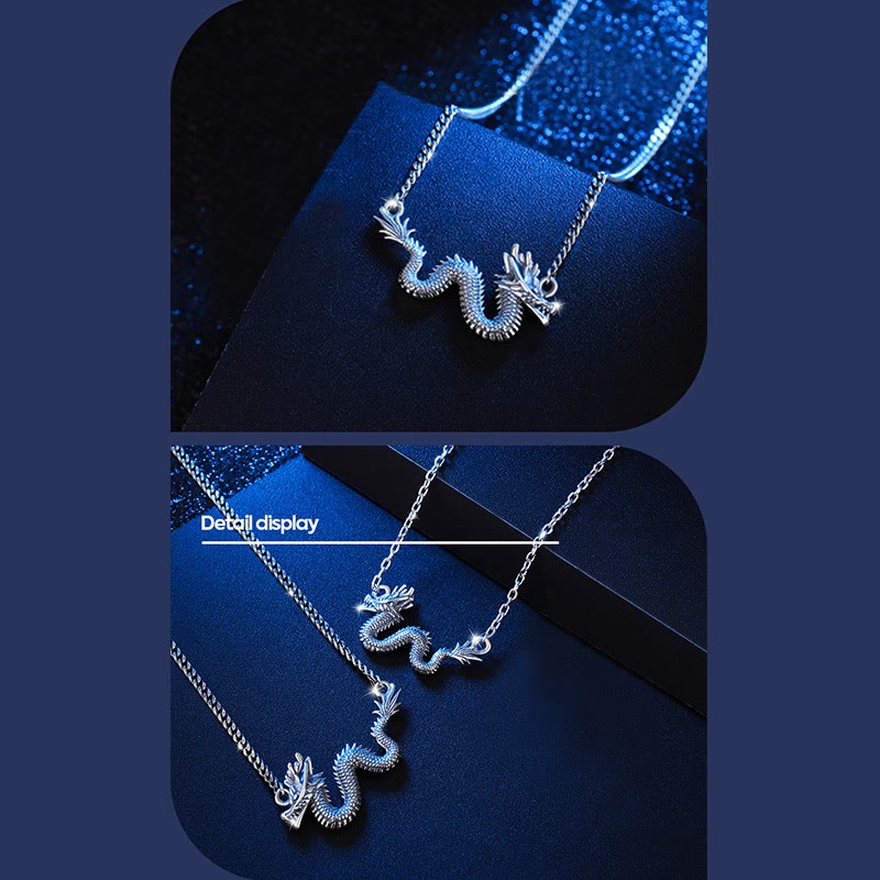 Collar con colgante de cadena de protección del dragón auspicioso del Año del Dragón en plata de ley 925 con piedras de Buda