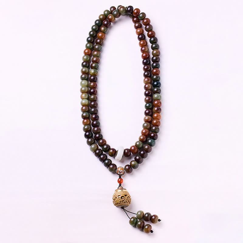 Pulsera de 108 cuentas Mala de Buda, color Dunhuang, con semillas de Bodhi y cuentas Dzi, para protegerse de los malos espíritus.