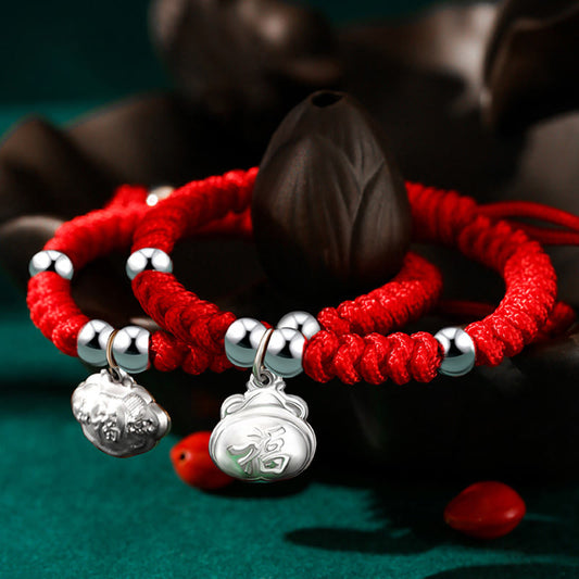 Pulsera trenzada para niños con diseño de Buda en plata de ley 925, hecha a mano, con el símbolo Fu, bolsa de dinero de la suerte, candado chino, campana, moneda de cobre de loto, nudo King Kong