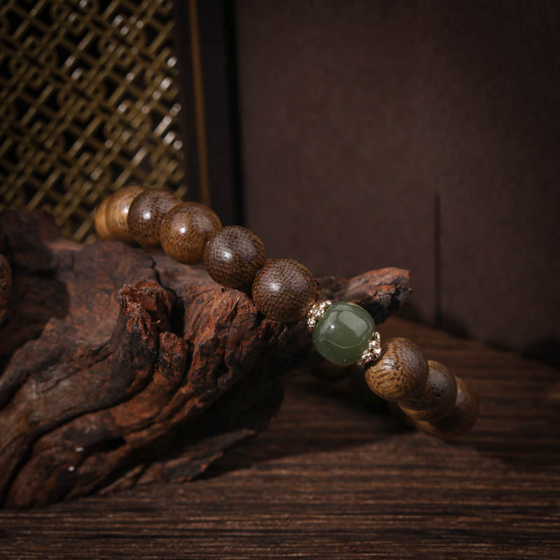 Buddha Stones Agarwood Good Luck Glazed Strength Bracelet
