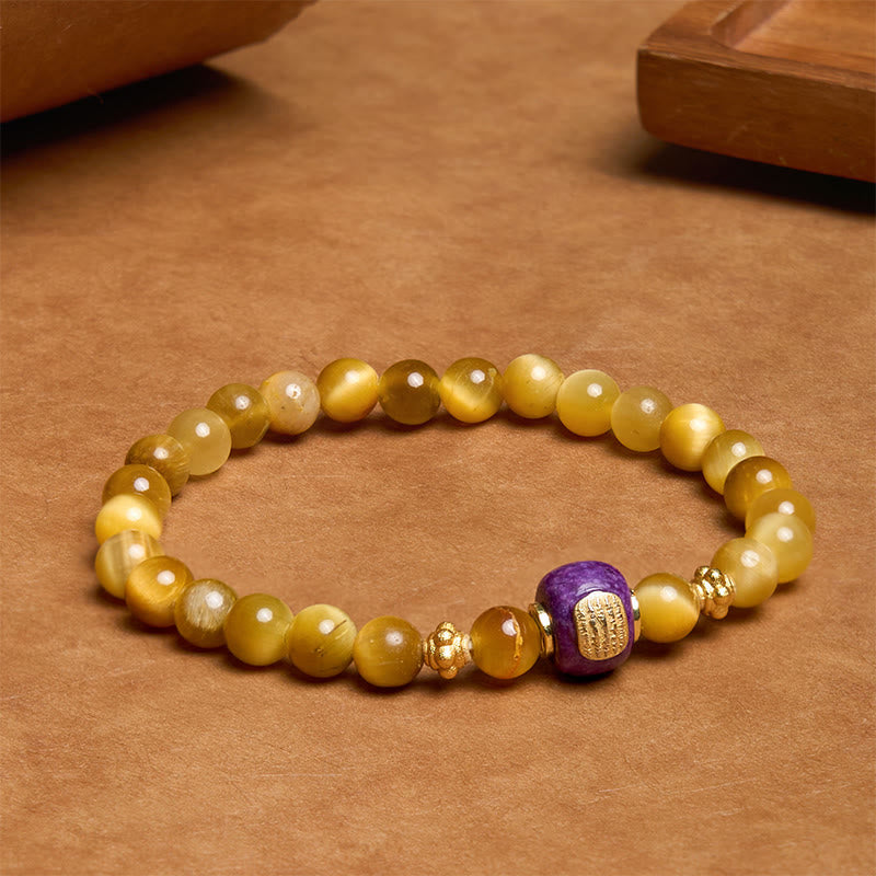 Pulsera de protección de la fortuna con cuentas de ojo de tigre y piedras de Buda