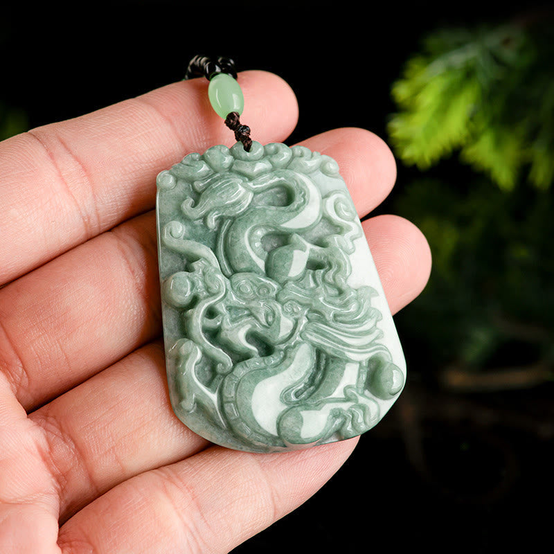Collar con colgante de cadena de cuentas de jade con protección del dragón del zodiaco chino del año del dragón con piedras de Buda