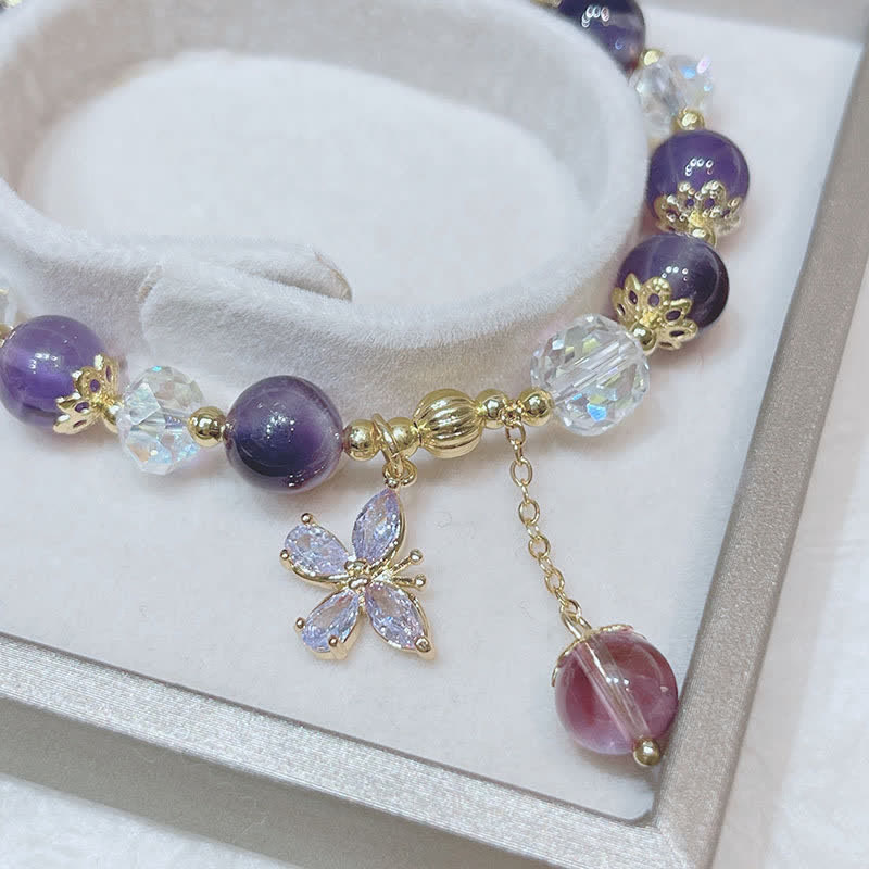 Pulsera con dije de mariposa espiritual de cristal de amatista natural de Buda
