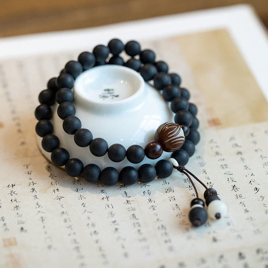Pulsera curativa tibetana de doble capa con piedras de Buda, ciprés y loto Bodhi