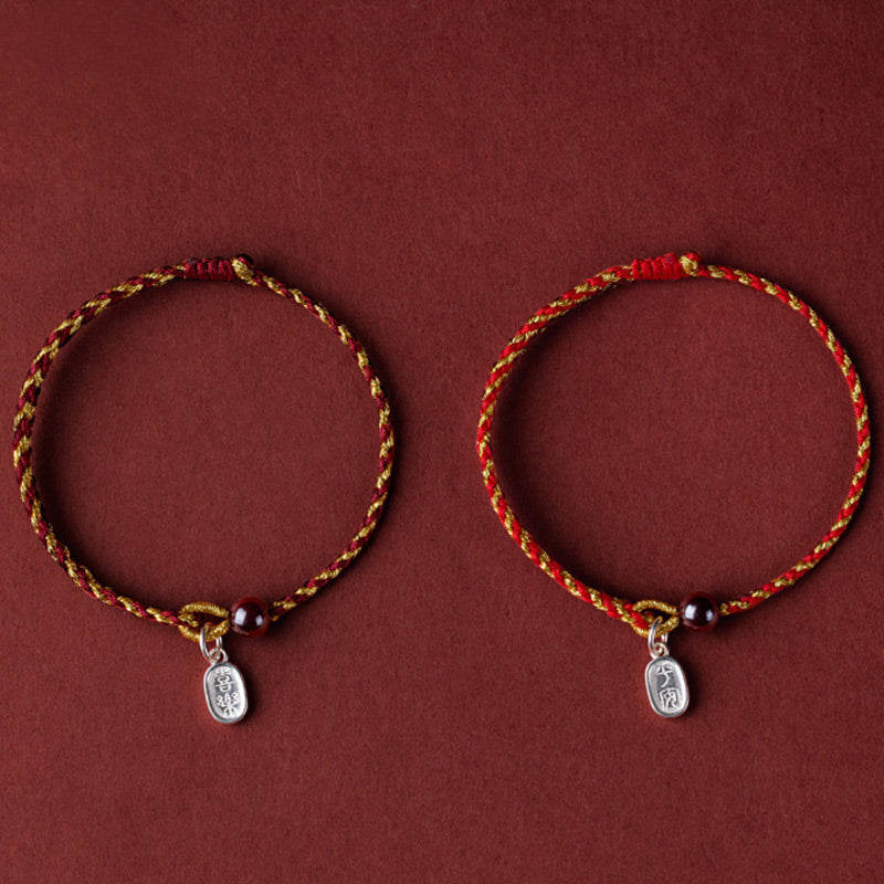 Pulsera trenzada con dije de paz y alegría de loto, hecha a mano con piedras de Buda y cuerda de oro rojo