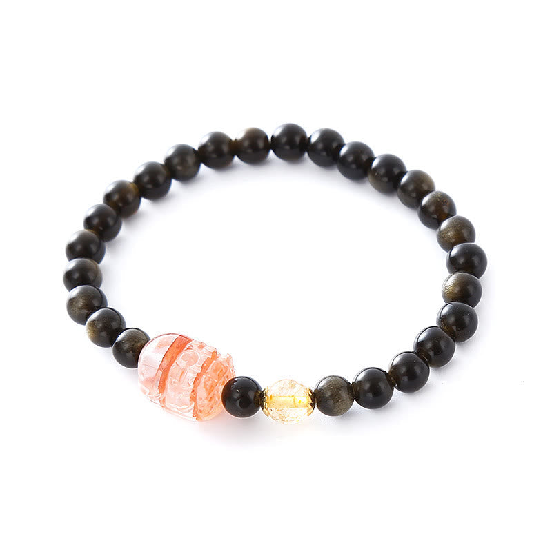 Pulsera PiXiu de obsidiana con brillo dorado natural y piedras de Buda para protección de la riqueza