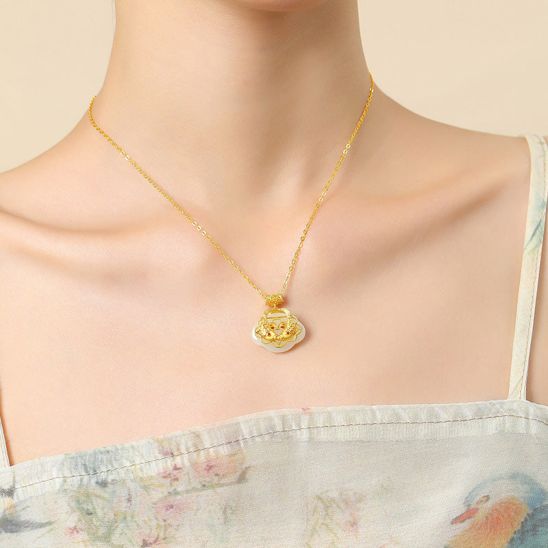Collar con colgante de pez koi de jade hetiano natural de plata de ley 925 con piedras de Buda