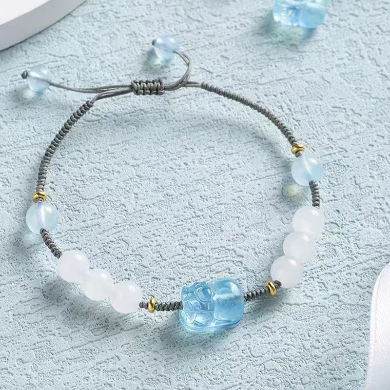 Pulsera curativa de jade blanco PiXiu Hetian con aguamarina natural y piedras de Buda