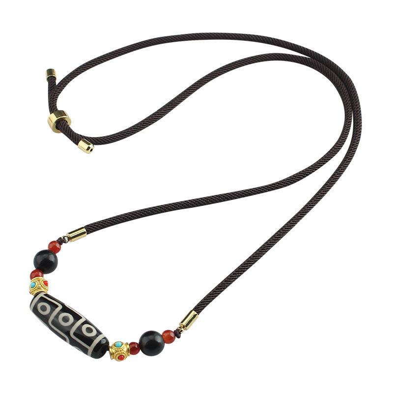 Collar con colgante de hilo con cuentas Dzi tibetanas de nueve ojos y piedras de Buda con bendiciones de protección