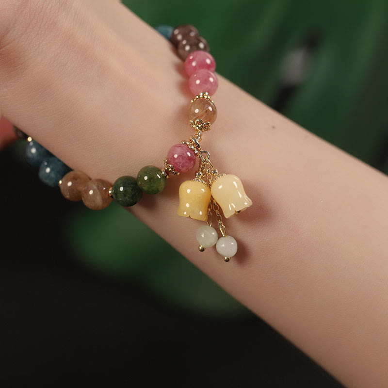 Pulsera de amor con cuentas de flor de turmalina natural y colorida de Buddha Stones