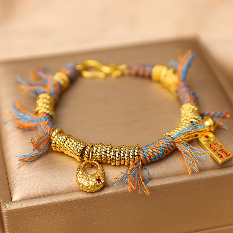 Pulsera trenzada de cuerda multicolor tibetana con piedras de Buda, hecha a mano