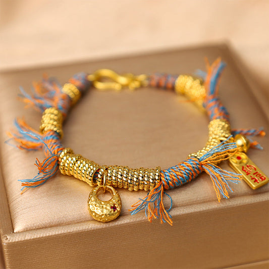 Pulsera trenzada de cuerda multicolor tibetana con piedras de Buda, hecha a mano