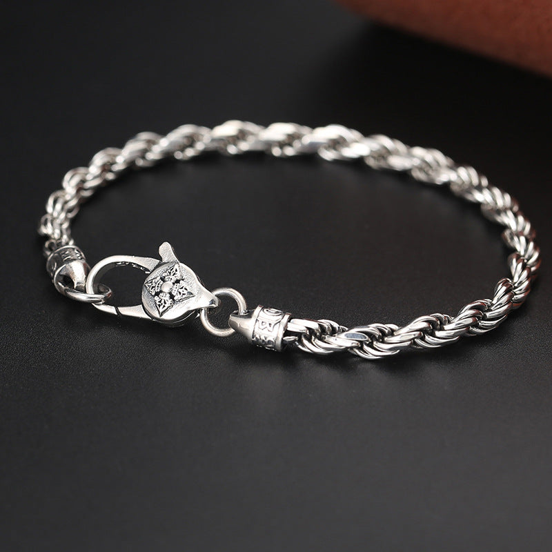 Buddha Stones 925 Sterling Silver Tibet Om Mani Padme Hum Double Dorje Vajra Twisted Design Peace Love Bracelet