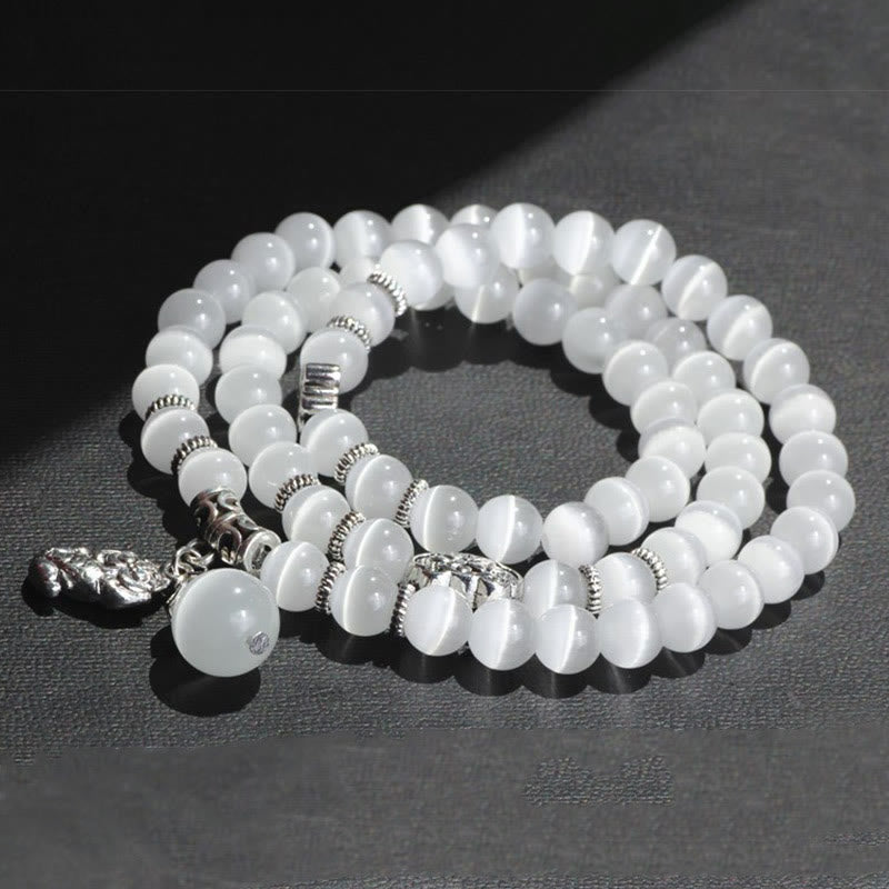Pulsera triple vuelta con soporte PiXiu de ojo de gato y piedras de Buda