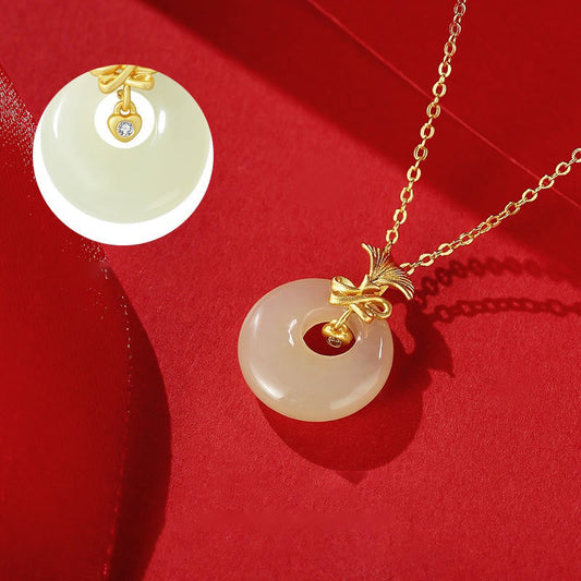 Collar con colgante de flor de clavel de jade hetiano natural de plata de ley 925 con piedras de Buda y prosperidad