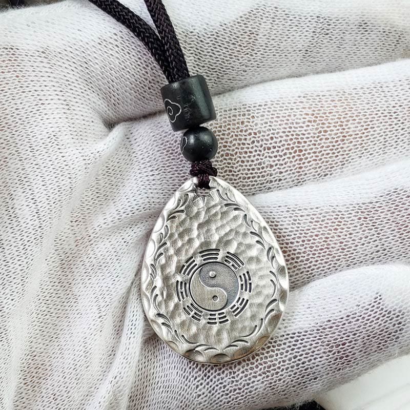 Collar con colgante de plata de ley 999 con diseño de gota de agua y Yin Yang Bagua, piedras de Buda, armonía y equilibrio