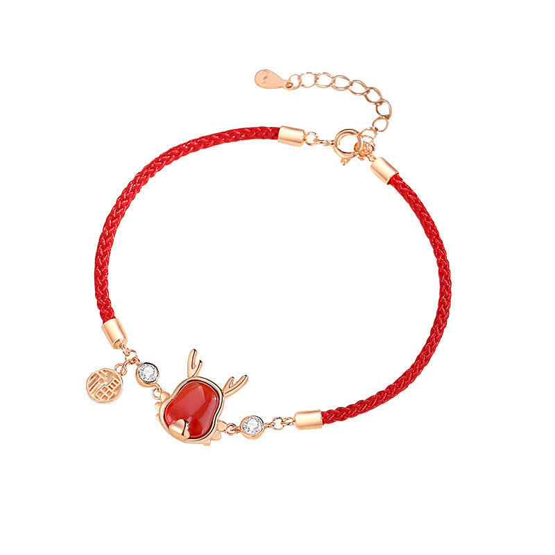 Buddha Stones 925 Sterling Silver Year of the Dragon Natural Red Agate Dragon Attract Fortune Fu Character Strength Bracelet Necklace Pendant Earrings