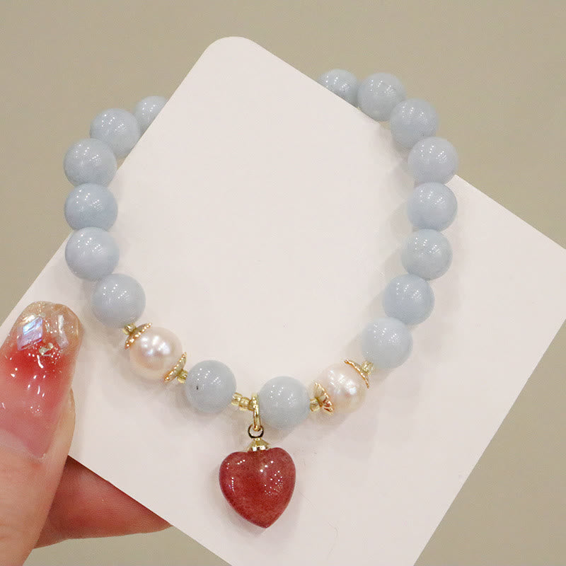 Pulsera con dije de gato, calabaza, conejo y calcedonia natural de aguamarina y piedras de Buda