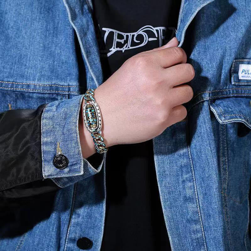 Pulsera giratoria con cuentas Dzi tibetanas de nueve ojos con piedras de Buda, Om Mani Padme Hum y protección turquesa
