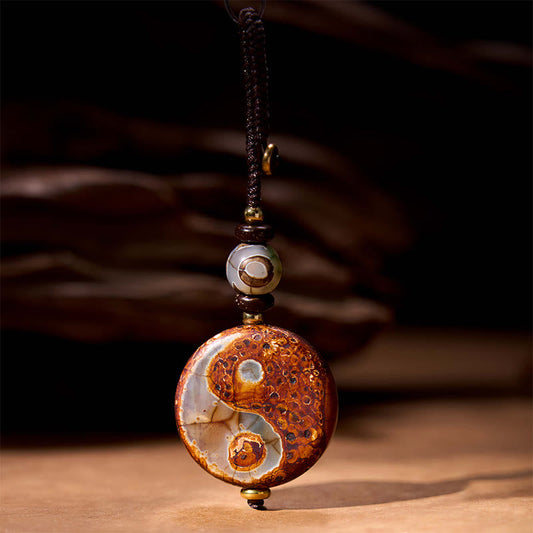 Llavero con cuentas de ágata natural Yin Yang Dzi con piedras de Buda