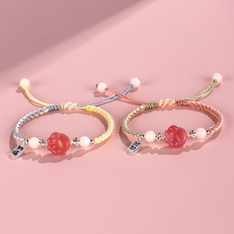Pulsera de cuerda trenzada con piedras de Buda, ágata Yanyuan, garra de gato, semilla de Bodhi blanca, carácter Fu