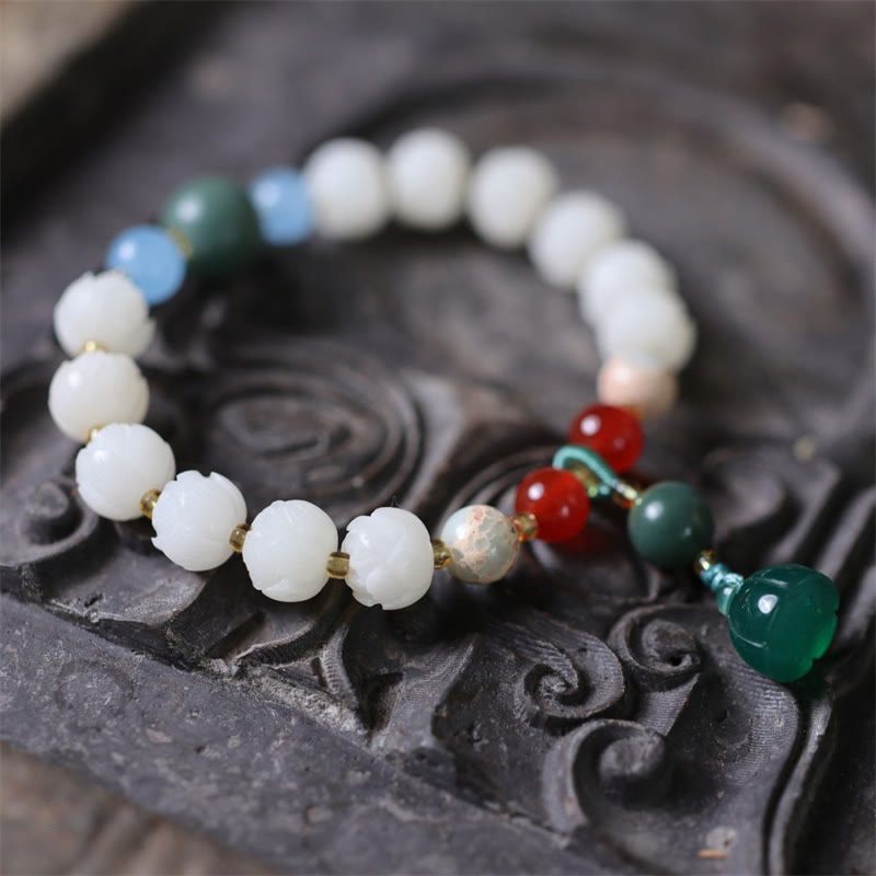 Pulsera de armonía y paz con cuentas de loto talladas con semillas de bodhi y piedras de Buda
