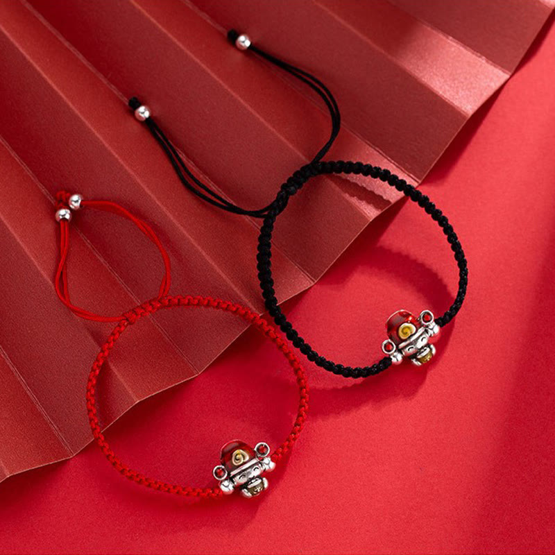 Buddha-Steine, Gott des Reichtums, handgefertigt, Faden, Glück, Stärke, geflochtenes Armband