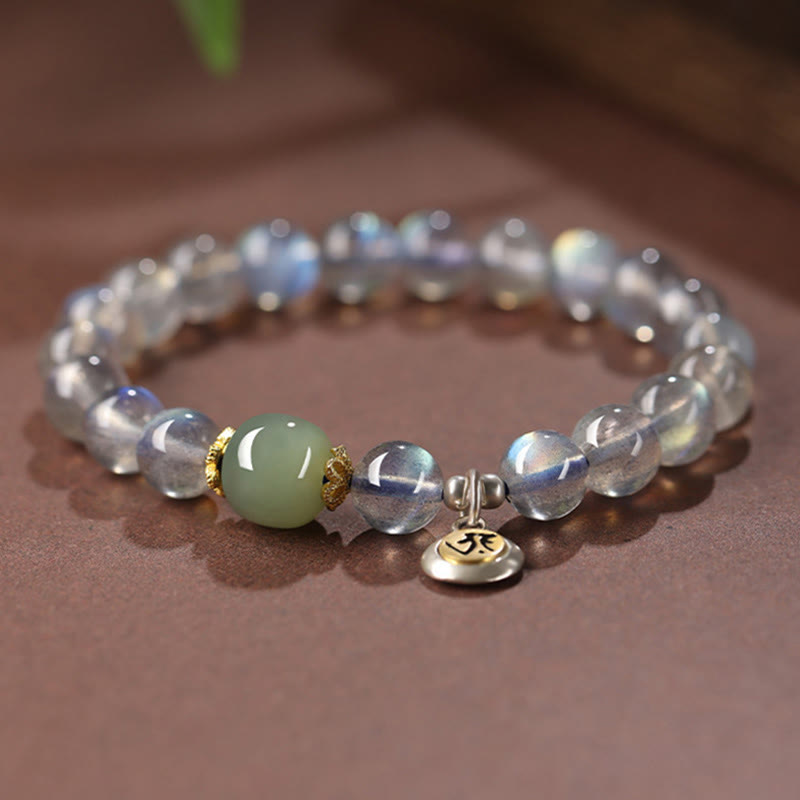 Pulsera positiva de jade hetiano con piedras de Buda del zodíaco chino, plata de ley 925 y piedra lunar natural.