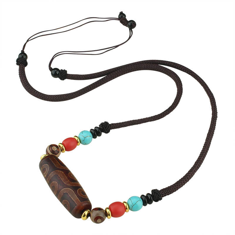 Collar con colgante de cadena de protección con cuentas Dzi tibetanas de nueve ojos y cuentas Dzi de tres ojos, piedras de Buda