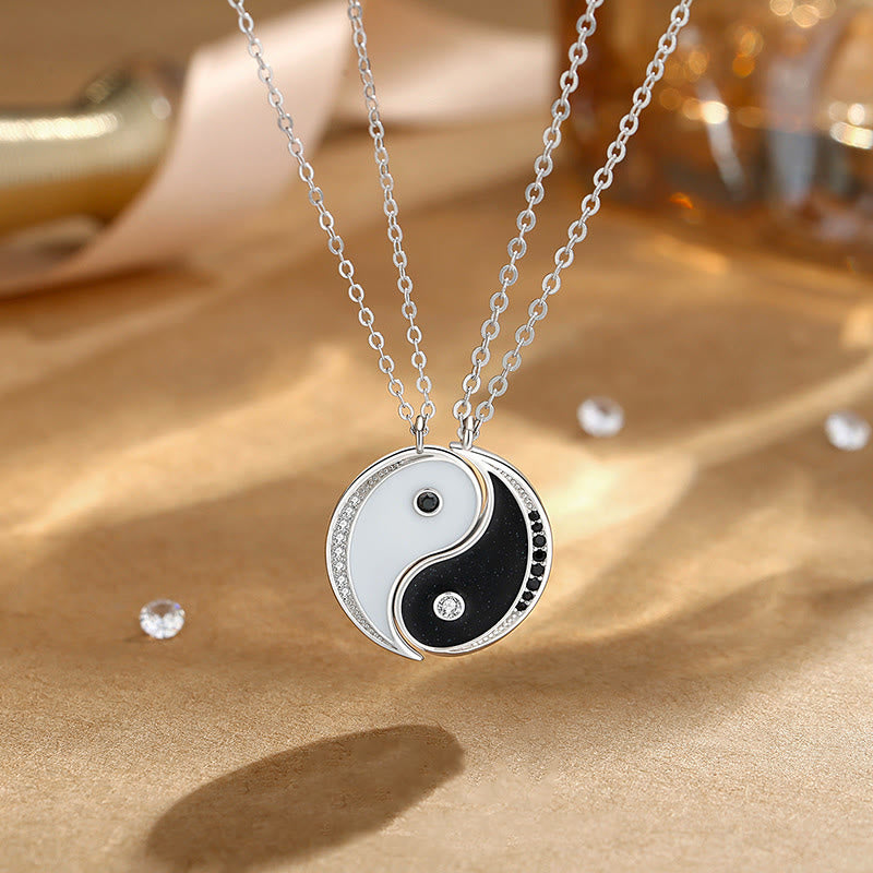 Collar con colgante de piedras de Buda en plata de ley 925 con símbolo Yin Yang y armonía
