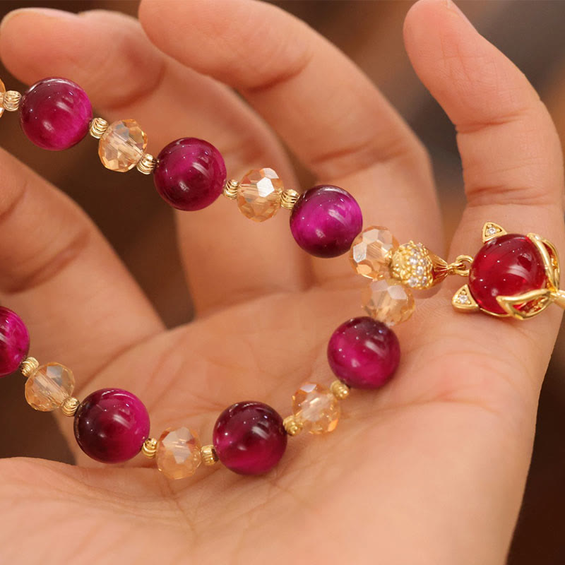 Pulsera de Buda con piedras de ojo de tigre rojo y zorro Pixiu para la protección y la confianza