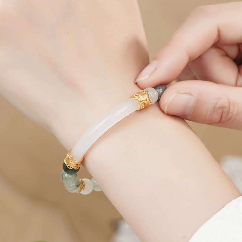 Pulsera de la suerte con jade y calcedonia de Tianshan natural de Buda