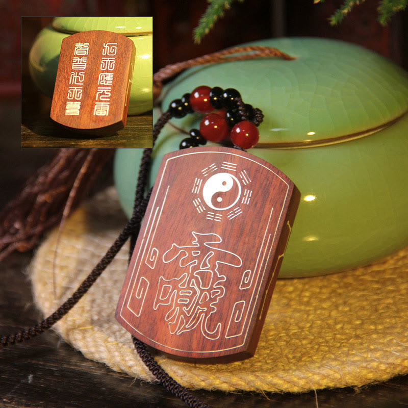 Buddha Stones 999 Sterling Silber Ebenholz Rotes Sandelholz Yin Yang Bagua Balance Halskette Anhänger