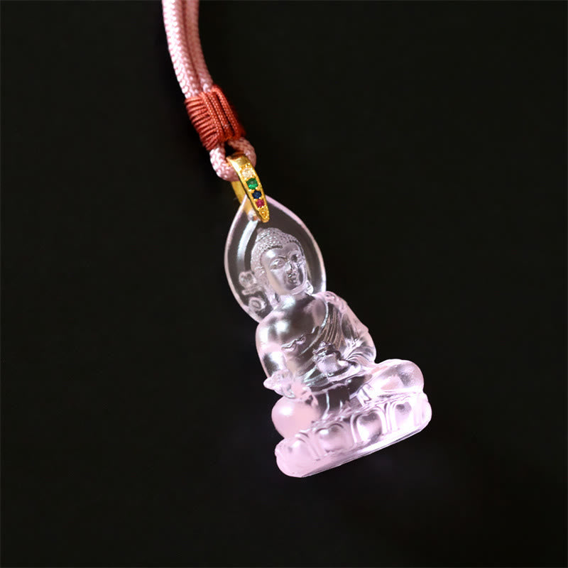 Collar con colgante de amuleto de serenidad de cristal Liuli con piedras de Buda Tathagata azul y Buda de la medicina