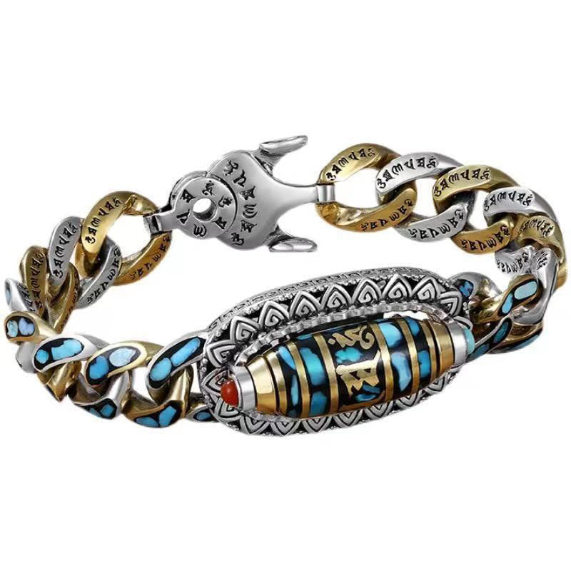 Pulsera giratoria con cuentas Dzi tibetanas de nueve ojos con piedras de Buda, Om Mani Padme Hum y protección turquesa