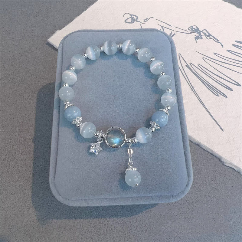 Pulsera de soporte con dije de estrella y mariposa con piedra lunar y ojo de gato de Buddha Stones