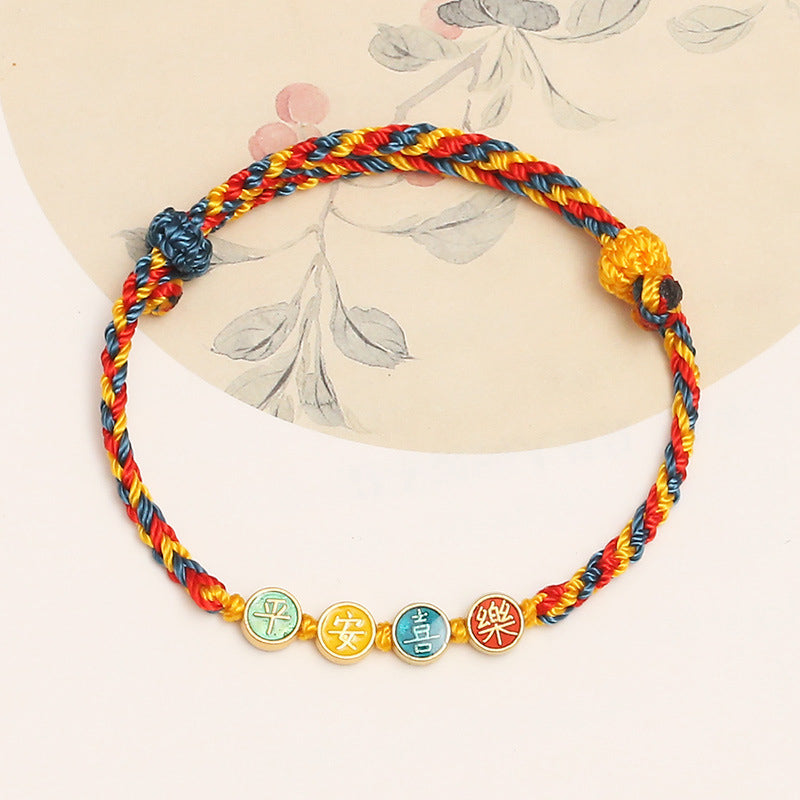 Pulsera trenzada con piedras de Buda, hecha a mano, con hilo de color Dunhuang, protección para la paz y la alegría