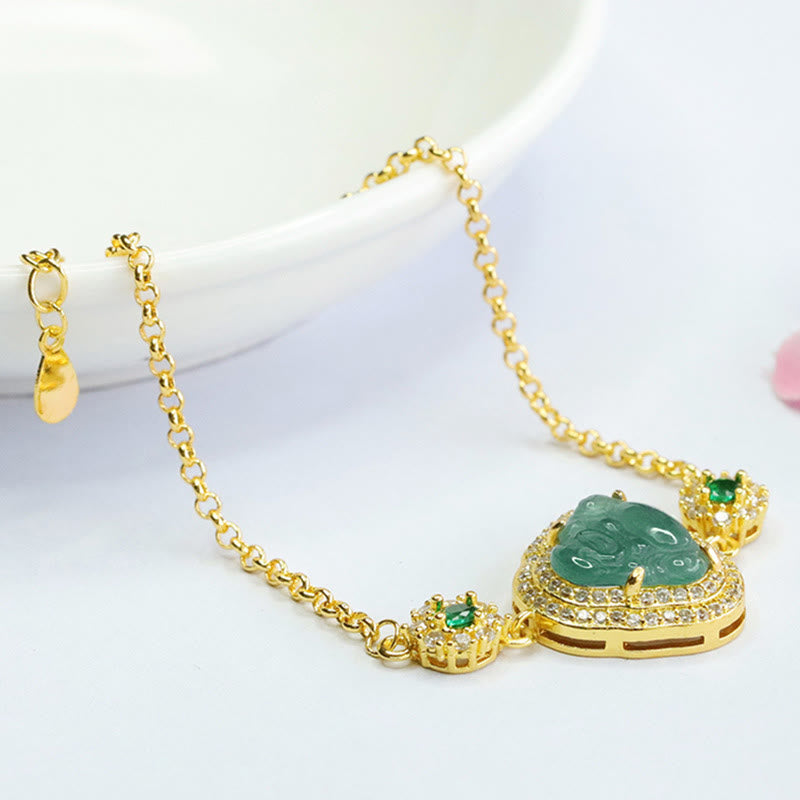 Pulsera de cadena de la suerte con circón y jade verde de Buda sonriente con piedras de Buda