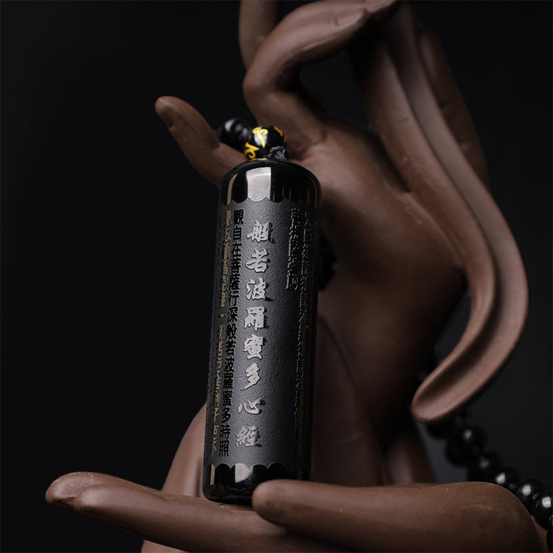 Colgante de obsidiana negra natural con piedras de Buda para purificación del Sutra del Corazón
