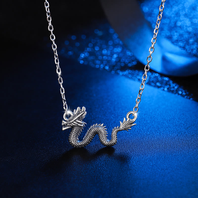 Collar con colgante de cadena de protección del dragón auspicioso del Año del Dragón en plata de ley 925 con piedras de Buda