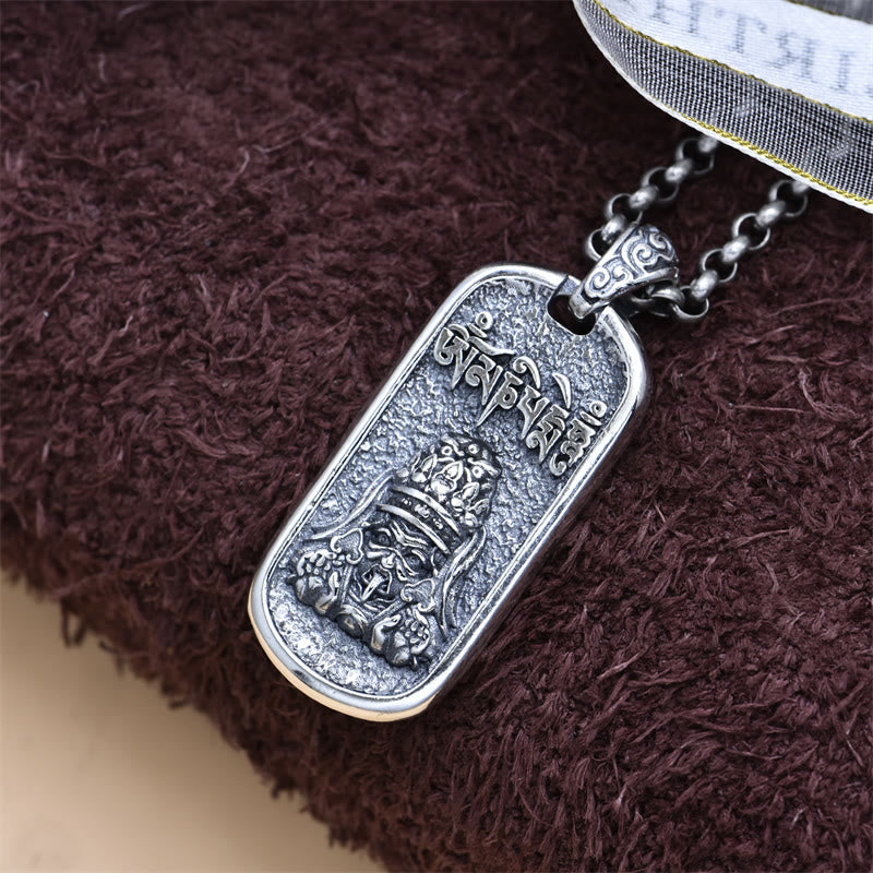 Collar con colgante de la paz Om Mani Padme Hum de la diosa de la riqueza de Zakiram en plata de ley 925 con piedras de Buda