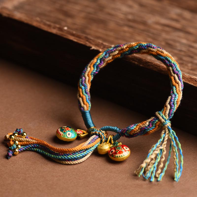 Pulsera trenzada de hilo colorido con nudo de reencarnación y la suerte familiar de la Bestia Tragadora de Oro de Buda