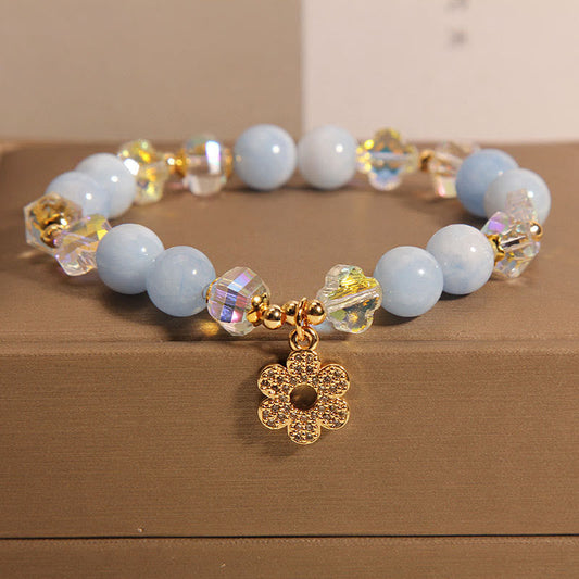 Pulsera de cristal curativo con flor de aguamarina natural de Buddha Stones
