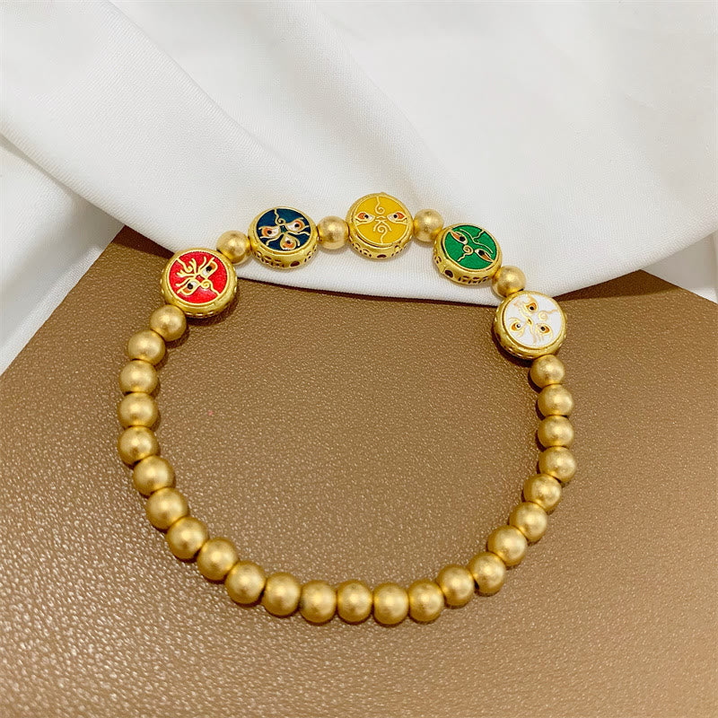 Pulsera tibetana de cuentas de cobre de Buda, cinco dioses de la riqueza, para la suerte